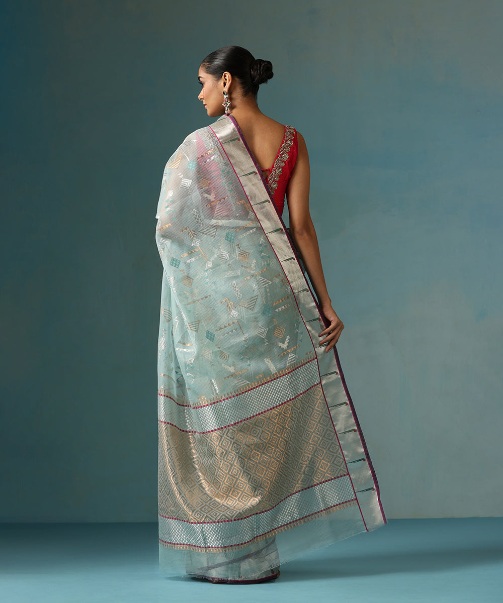 Handloom_Ice_Blue_Pure_Kota_Silk_Saree_With_Geometric_Zari_Design_And_Silver_Tissue_Border_WeaverStory_03