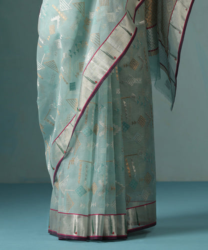 Handloom_Ice_Blue_Pure_Kota_Silk_Saree_With_Geometric_Zari_Design_And_Silver_Tissue_Border_WeaverStory_04