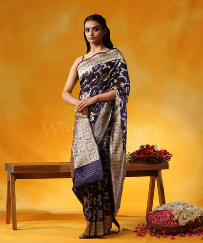 Handloom_Navy_Blue_Pure_Katan_Silk_Banarasi_Saree_With_Cutwork_Zari_Jaal_And_Red_Meenakari_WeaverStory_01