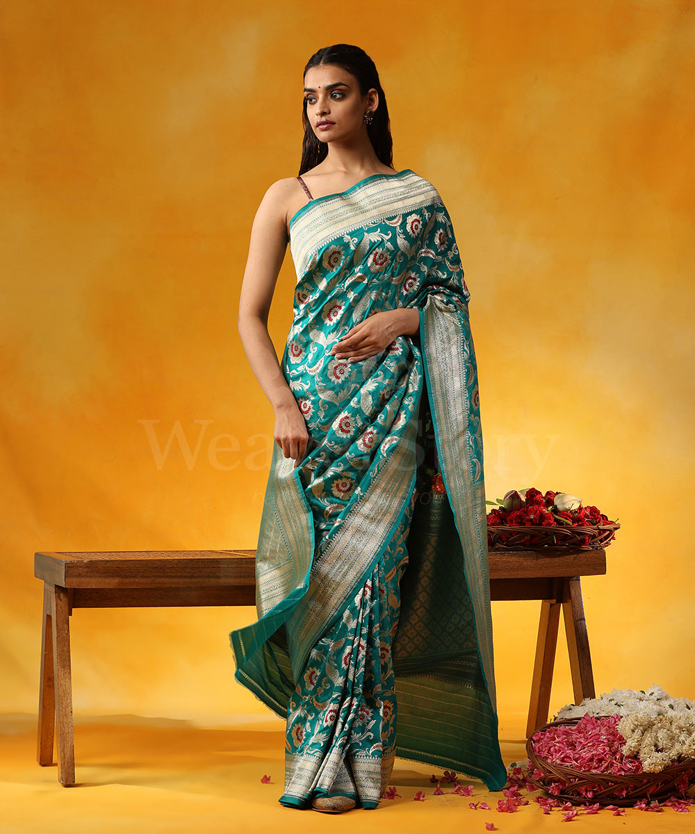 Handloom_Sea_Green_Pure_Katan_Silk_Banarasi_Saree_With_Cutwork_Floral_Jaal_And_Meenakari_WeaverStory_01