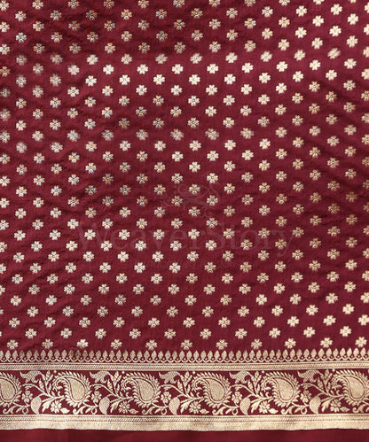 Wine_Handloom_Pure_Katan_Silk_Banarasi_Saree_With_Cutwork_Zari_Jaal_With_Ambi_Border_WeaverStory_05