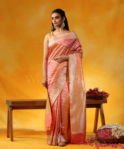 Peach_And_Pink_Handloom_Pure_Katan_Silk_Banarasi_Saree_With_Vertical_Stripes_WeaverStory_01