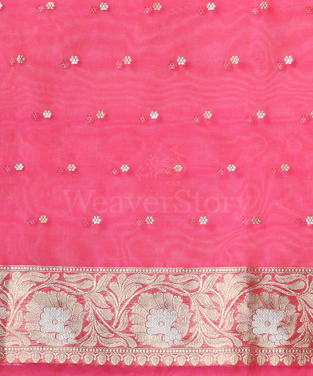 Pink_Handloom_Pure_Kora_Silk_Banarasi_Saree_With_Sona_Rupa_Kadhwa_Small_Zari_Booti_WeaverStory_05