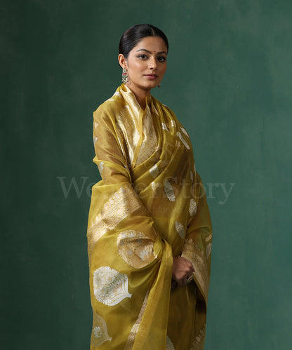 Lemon_Green_Handloom_Pure_Kora_Silk_Banarasi_Saree_With_Sona_Rupa_Kadhwa_Zari_Booti_WeaverStory_02