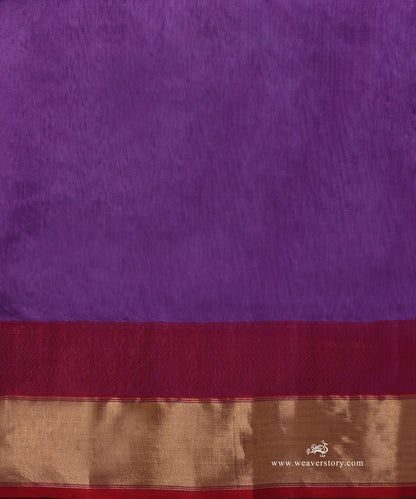 Purple_Handloom_Pure_Silk_Chanderi_Saree_Allover_Gold_Small_Booti_With_Heavy_Pink_Border_WeaverStory_05