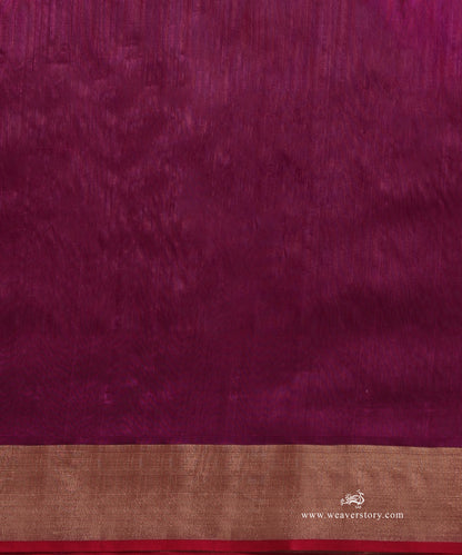 Wine_Handloom_Pure_Silk_Chanderi_Saree_With_Allover_Gold_And_Silver_Booti_And_Pink_Selvedge_WeaverStory_05