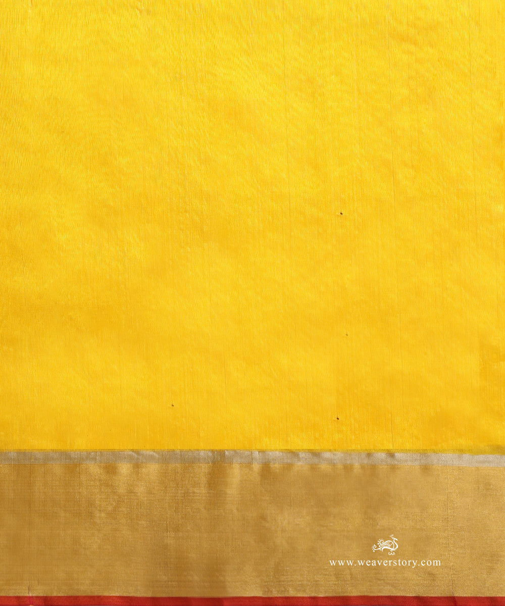 Yellow_Handloom_Pure_Silk_Chanderi_Saree_With_Floral_Meena_Jaal_WeaverStory_05