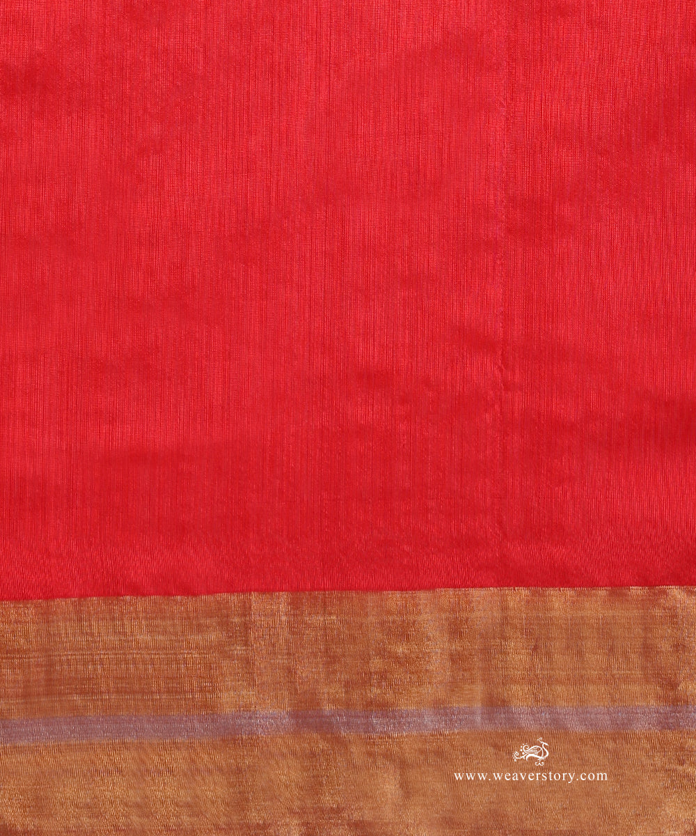 Handloom_Red_Pure_Silk_Chanderi_Saree_With_Silver_Flower_Bunch_WeaverStory_05