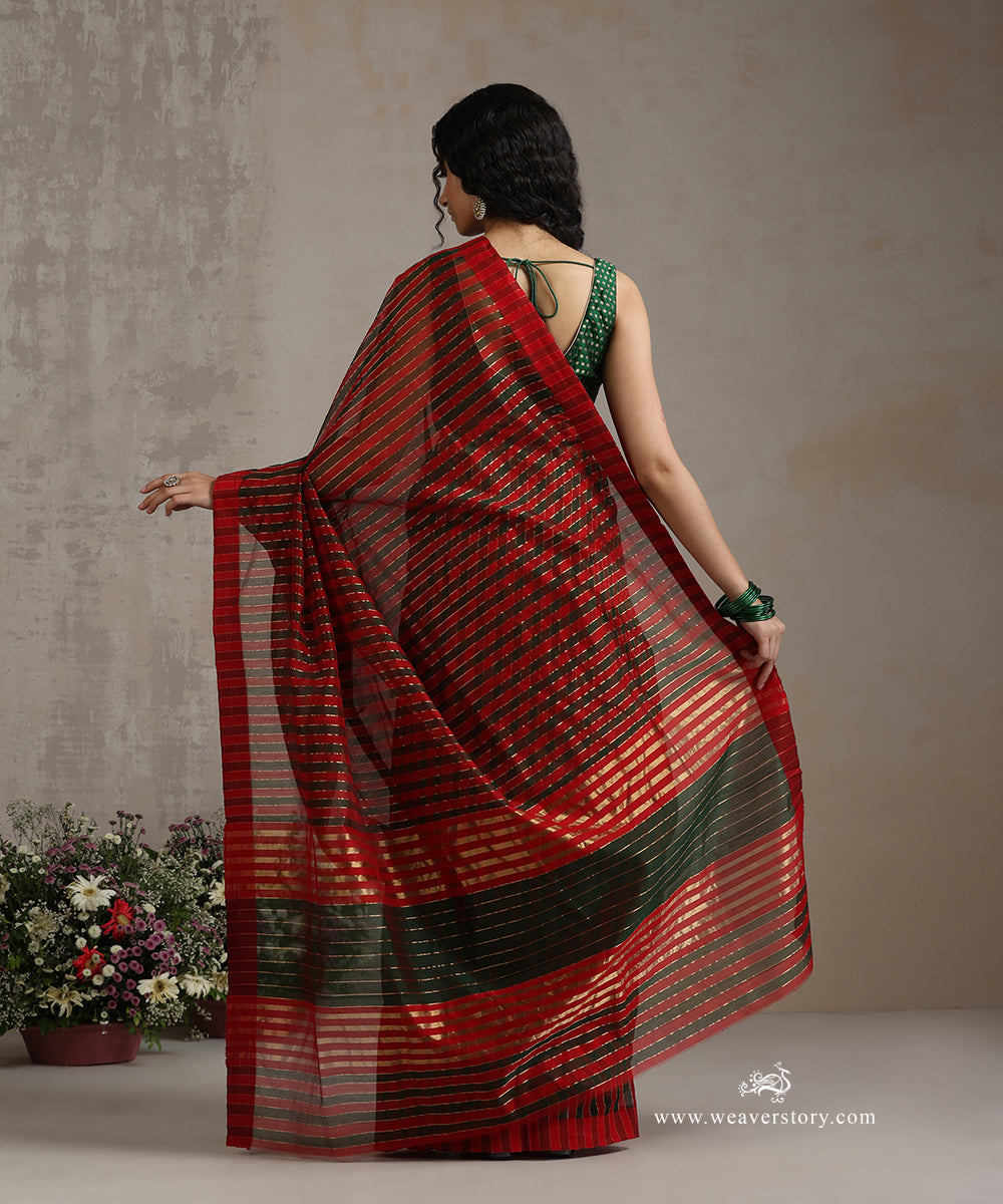 Handloom_Red_And_Green_Pure_Cotton_Silk_Chanderi_With_Strips_WeaverStory_03