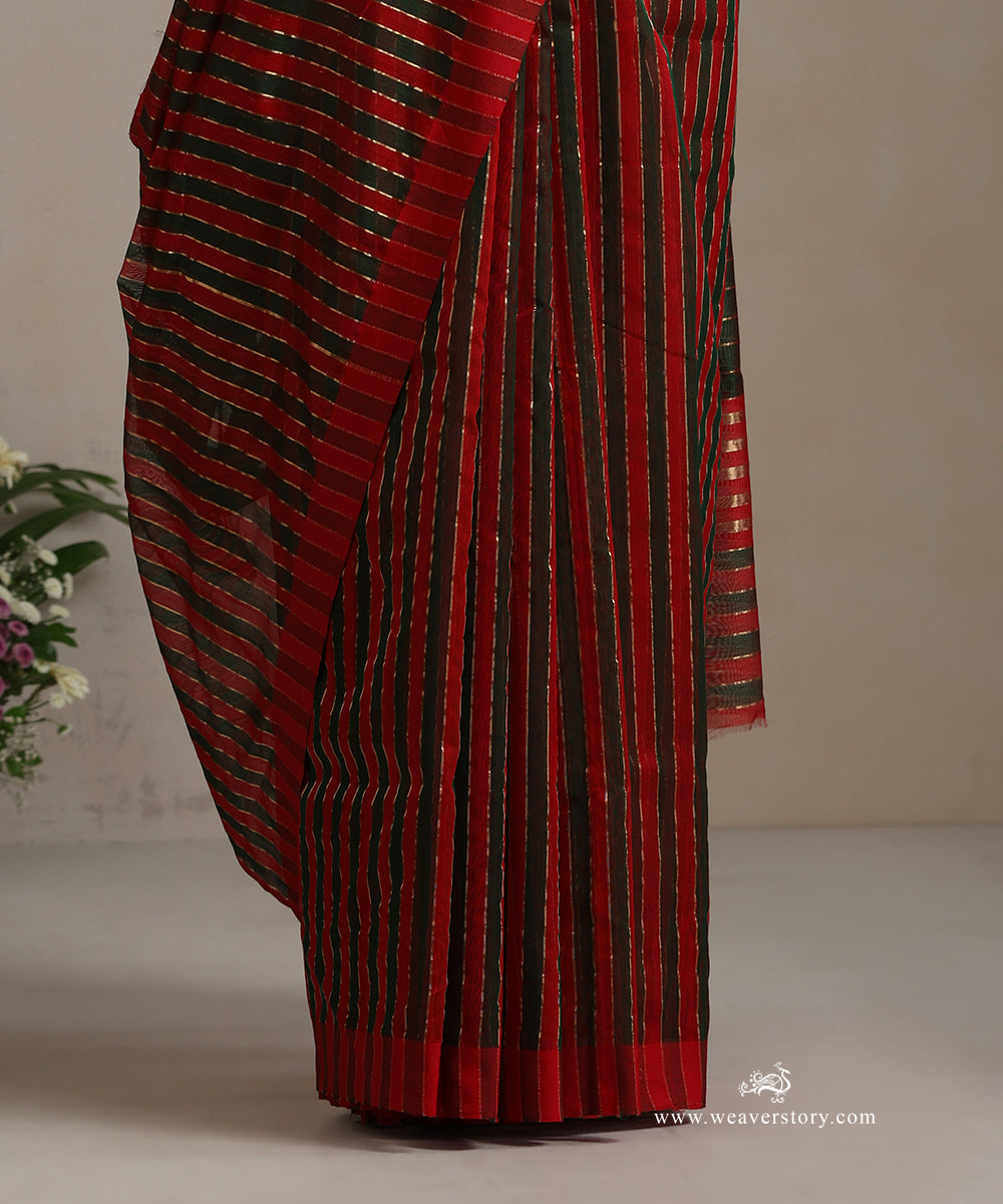 Handloom_Red_And_Green_Pure_Cotton_Silk_Chanderi_With_Strips_WeaverStory_04