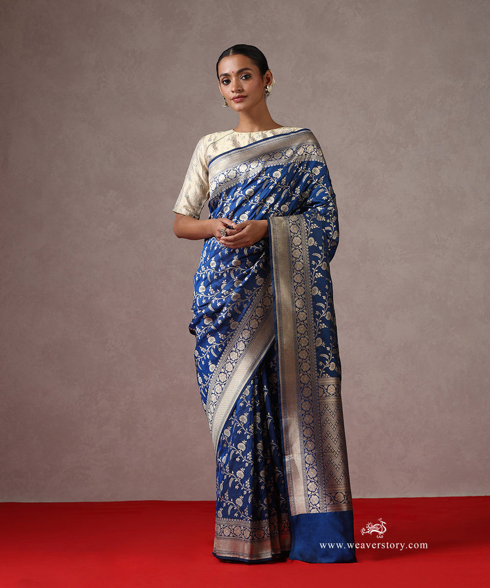 Cobalt_Blue_Handloom_Pure_Katan_Silk_Banarasi_Saree_With_Allover_Cutwork_Jaal_WeaverStory_02