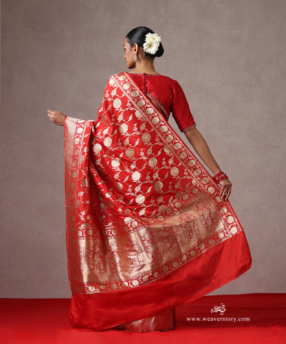 Red_Handloom_Pure_Katan_Silk_Banarasi_Saree_With_Cutwork_Floral_Jaal_WeaverStory_03