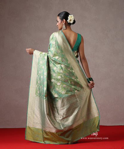 Heena_Green_Dual_Shade_Handloom_Pure_Katan_Silk_Banarasi_Saree_With_Cutwork_Jaal_And_Self_Strip_WeaverStory_03