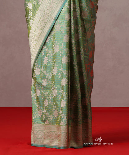 Heena_Green_Dual_Shade_Handloom_Pure_Katan_Silk_Banarasi_Saree_With_Cutwork_Jaal_And_Self_Strip_WeaverStory_04