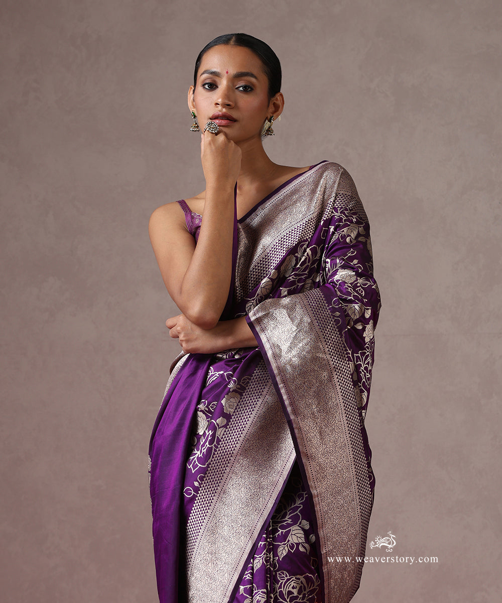 Handloom_Purple_Pure_Katan_Silk_Banarasi_Saree_With_Cutwork_Floral_Jaal_WeaverStory_01