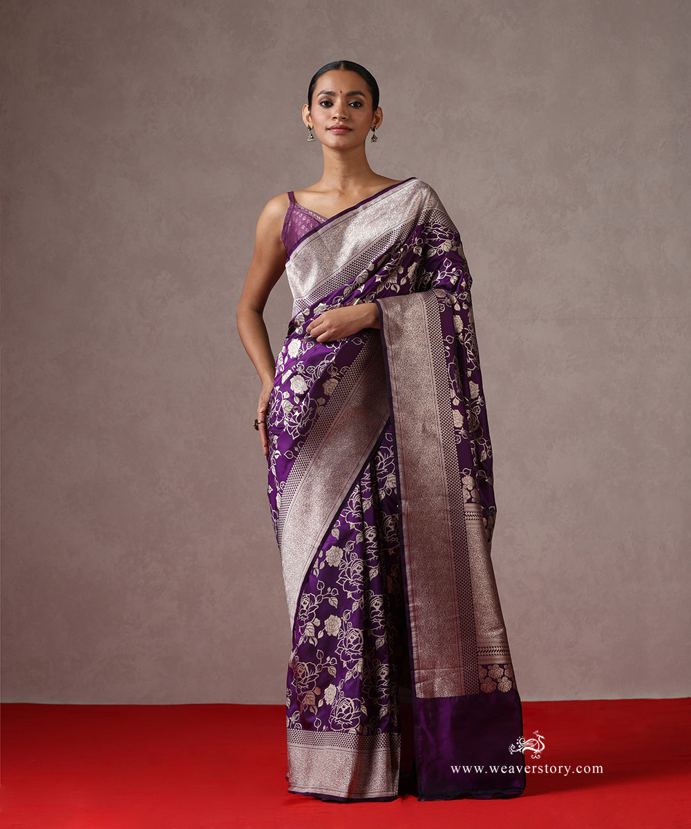 Handloom_Purple_Pure_Katan_Silk_Banarasi_Saree_With_Cutwork_Floral_Jaal_WeaverStory_02