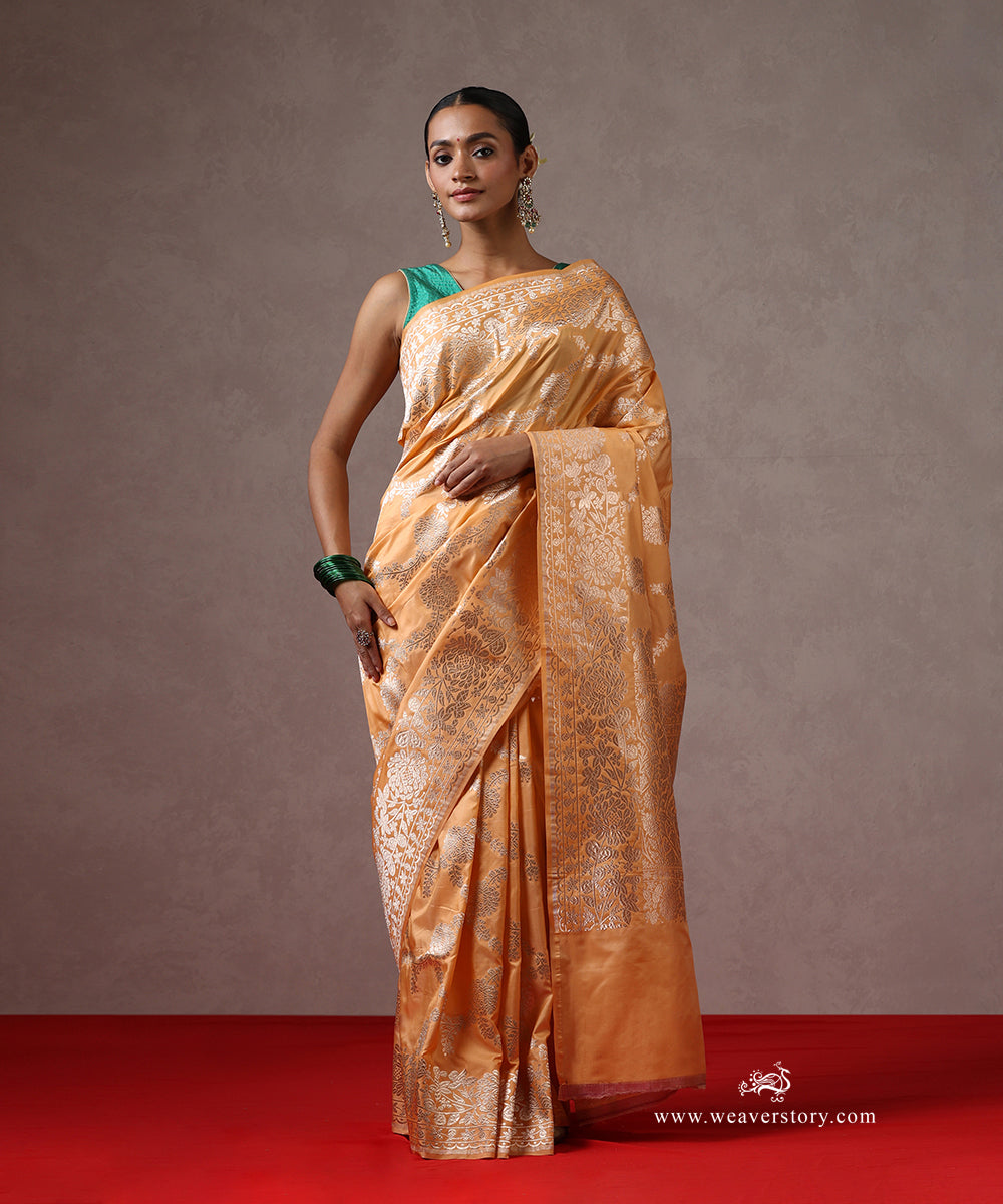 Peach_Handloom_Pure_Katan_Silk_Banarasi_Saree_With_Cutwork_Floral_Jaal_WeaverStory_02