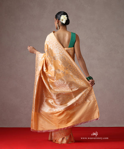 Peach_Handloom_Pure_Katan_Silk_Banarasi_Saree_With_Cutwork_Floral_Jaal_WeaverStory_03