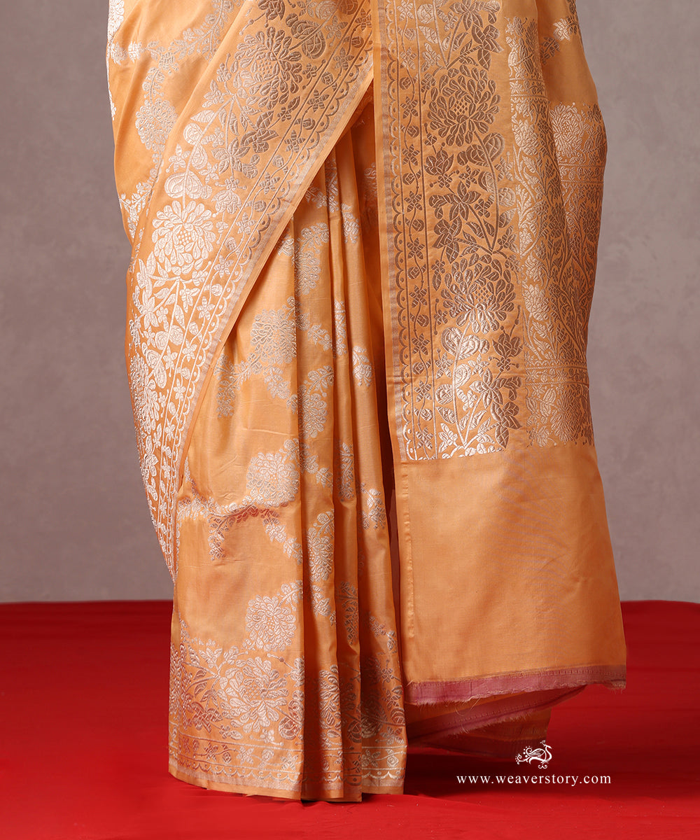 Peach_Handloom_Pure_Katan_Silk_Banarasi_Saree_With_Cutwork_Floral_Jaal_WeaverStory_04