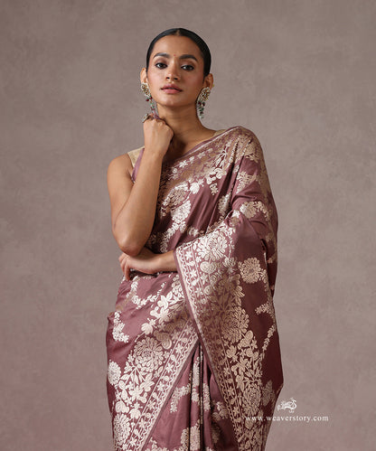 Brown_Handloom_Pure_Katan_Silk_Banarasi_Saree_With_Cutwork_Floral_Jaal_WeaverStory_01