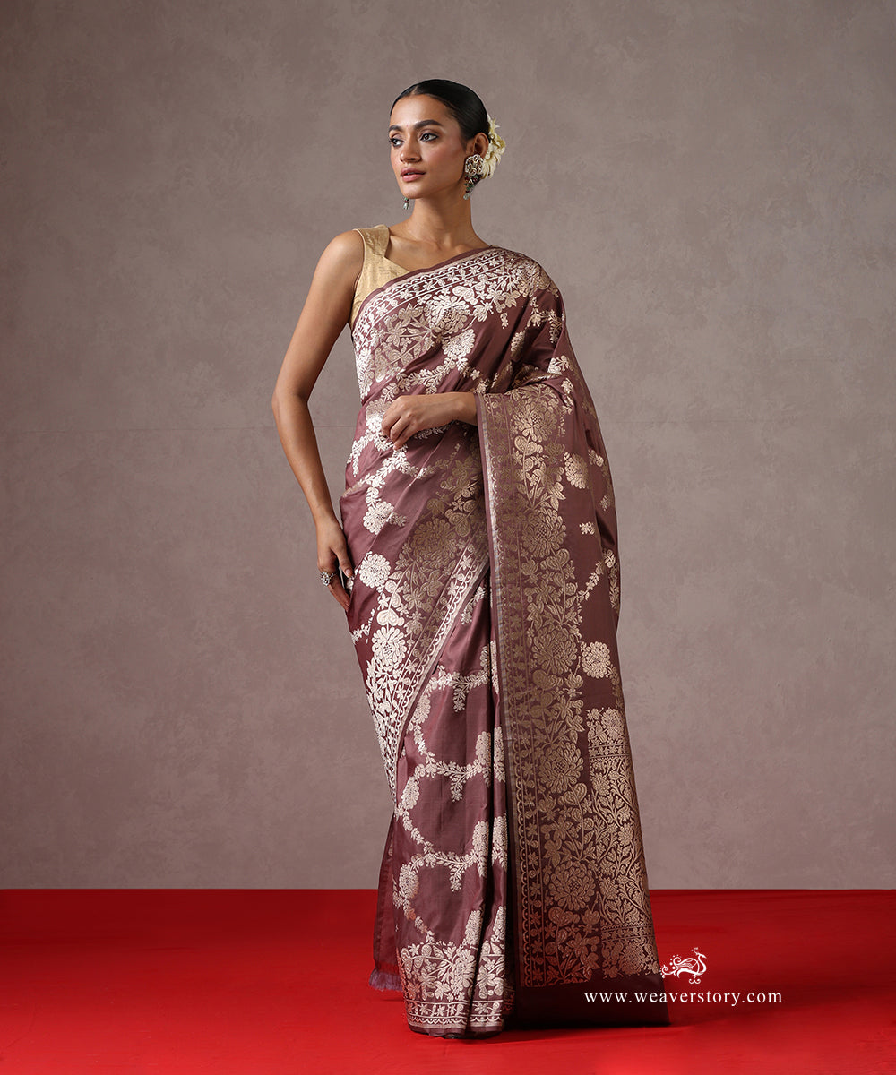 Brown_Handloom_Pure_Katan_Silk_Banarasi_Saree_With_Cutwork_Floral_Jaal_WeaverStory_02