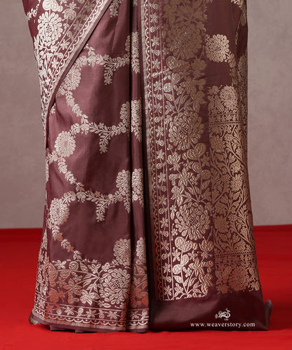 Brown_Handloom_Pure_Katan_Silk_Banarasi_Saree_With_Cutwork_Floral_Jaal_WeaverStory_04