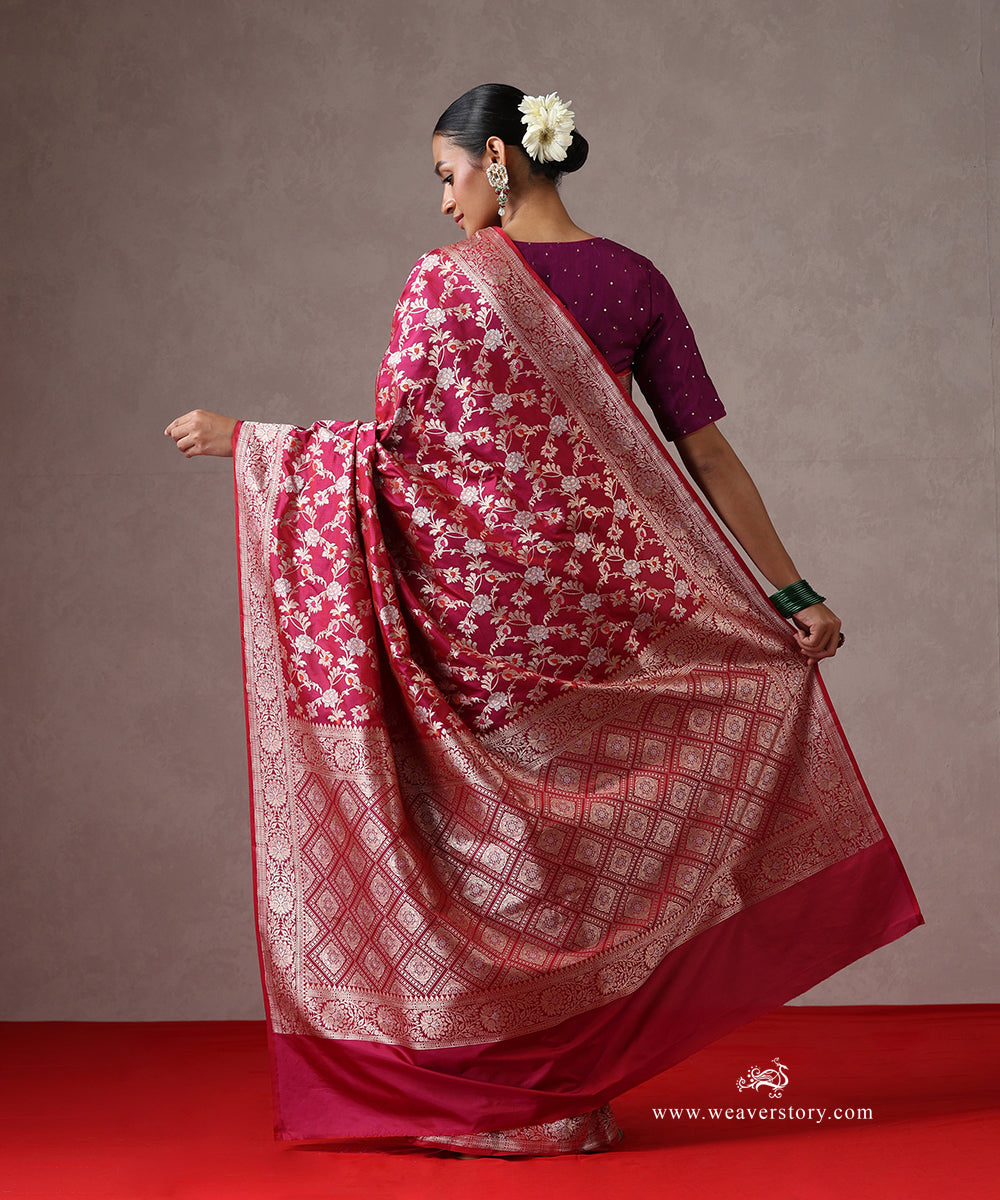 Handloom_Rani_Pink_Pure_Katan_Silk_Banarasi_Saree_Cutwork_Floral_Jaal_And_Meenakari_WeaverStory_03