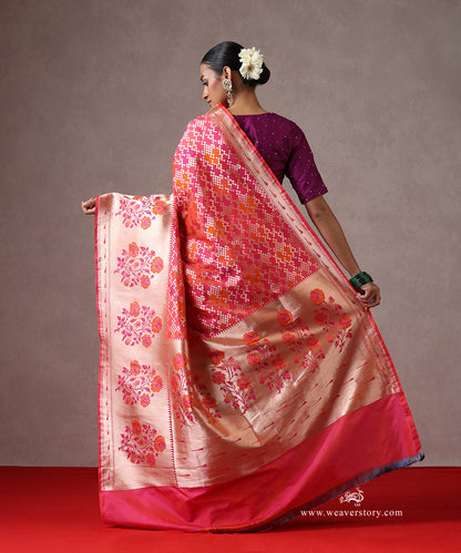 Pink_Handloom_Pure_Katan_Silk_Banarasi_Patola_Saree_With_Paithani_Border_And_Pallu_WeaverStory_03