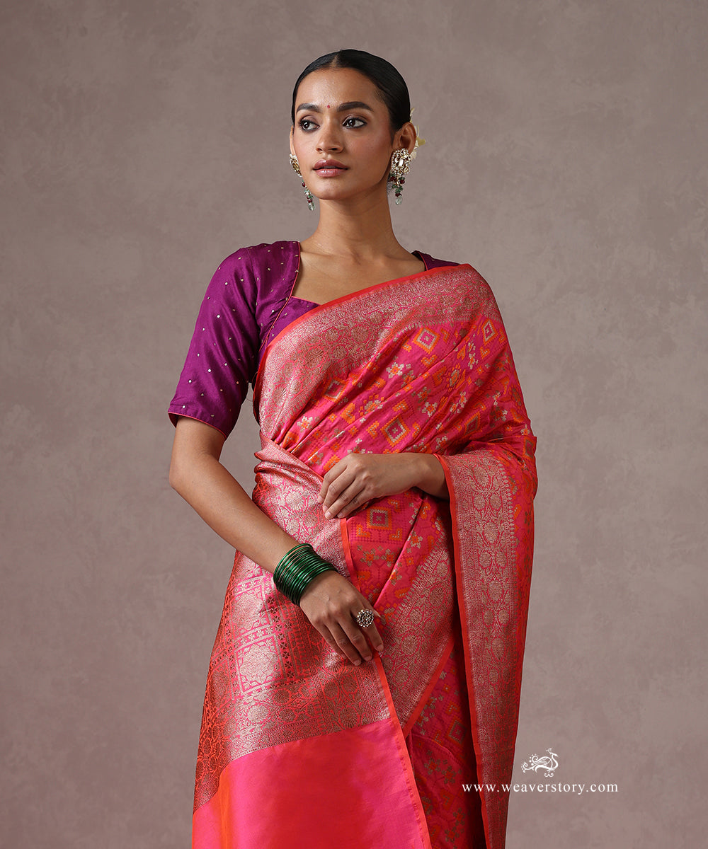 Pink_Handloom_Pure_Katan_Silk_Banarasi_Patola_Saree_WeaverStory_01