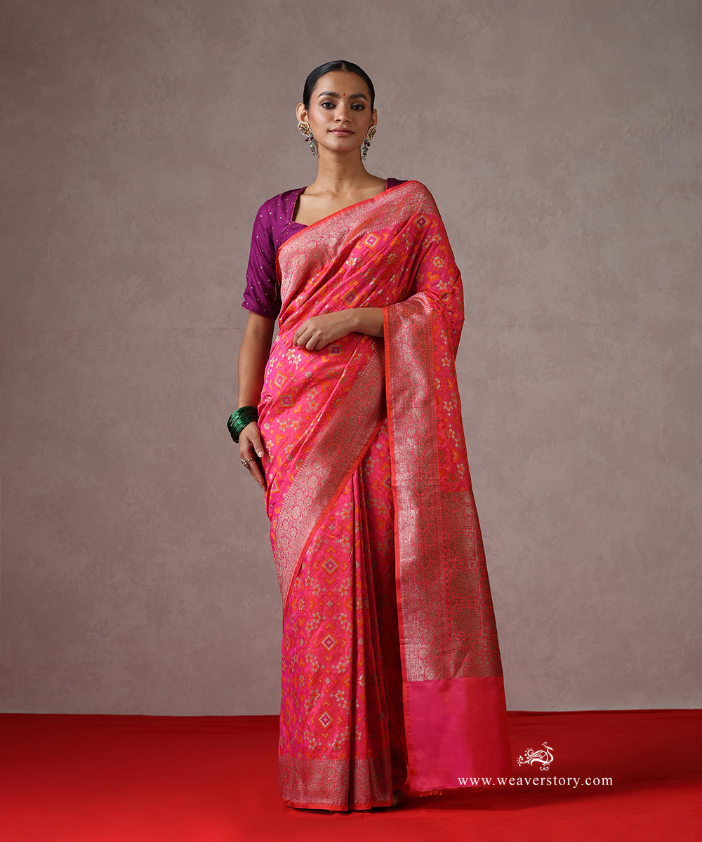 Pink_Handloom_Pure_Katan_Silk_Banarasi_Patola_Saree_WeaverStory_02