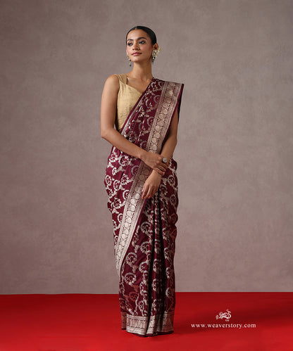 Wine_Handloom_Pure_Katan_Silk_Banarasi_Saree_With_Sona_Rupa_Cutwork_Zari_Jaal_WeaverStory_02