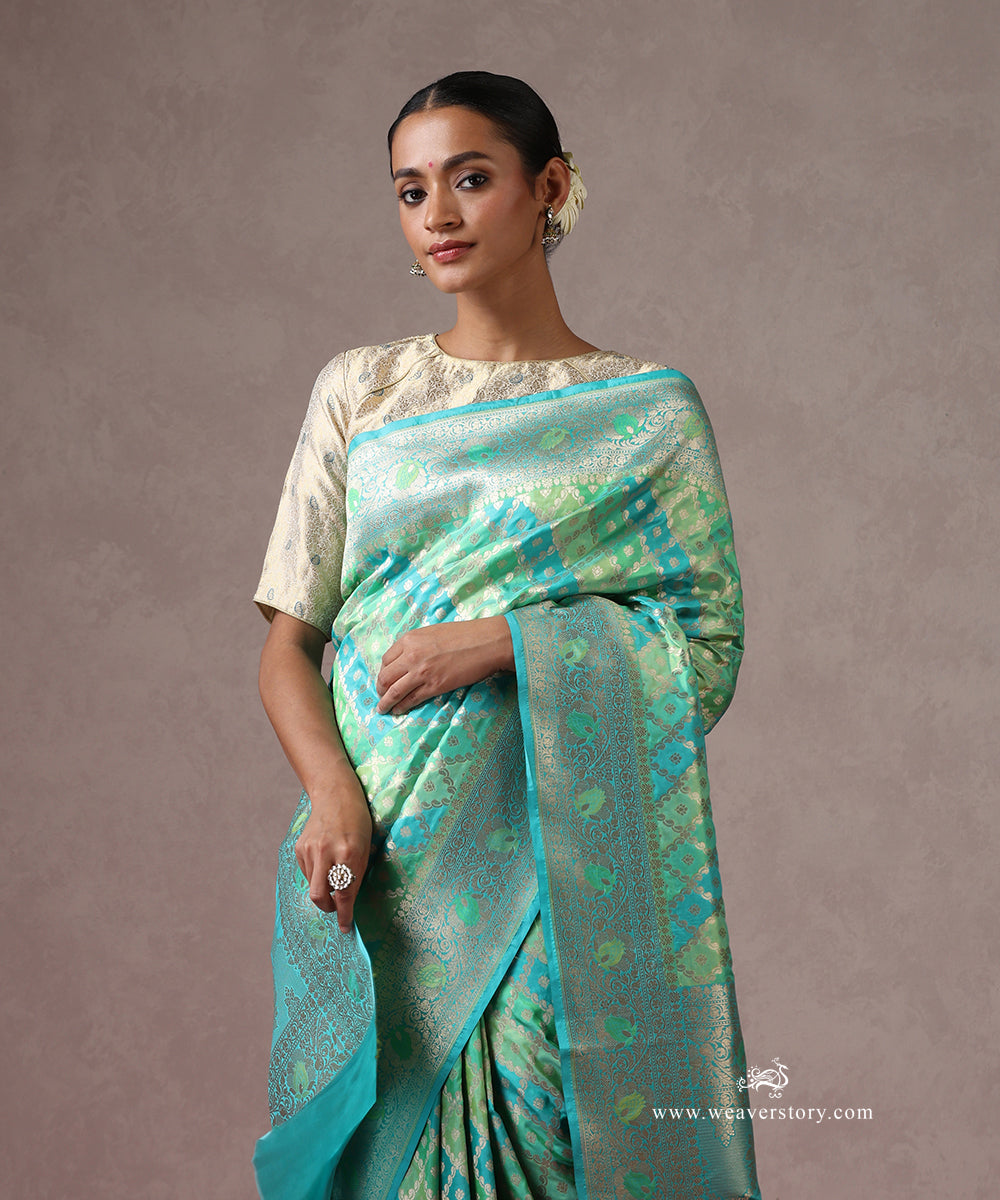 Handloom_Parrot_Green_Pure_Katan_Silk_Cutwork_Rangkat_Banarasi_Saree_WeaverStory_01