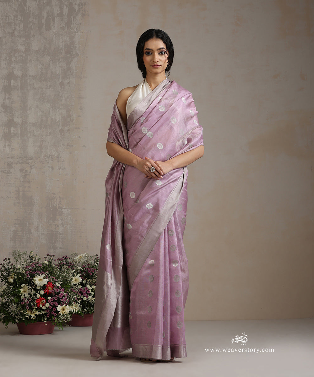 Mauve_Handloom_Pure_Tissue_Silk_Chanderi_Saree_With_Small_Silver_Lotus_WeaverStory_02