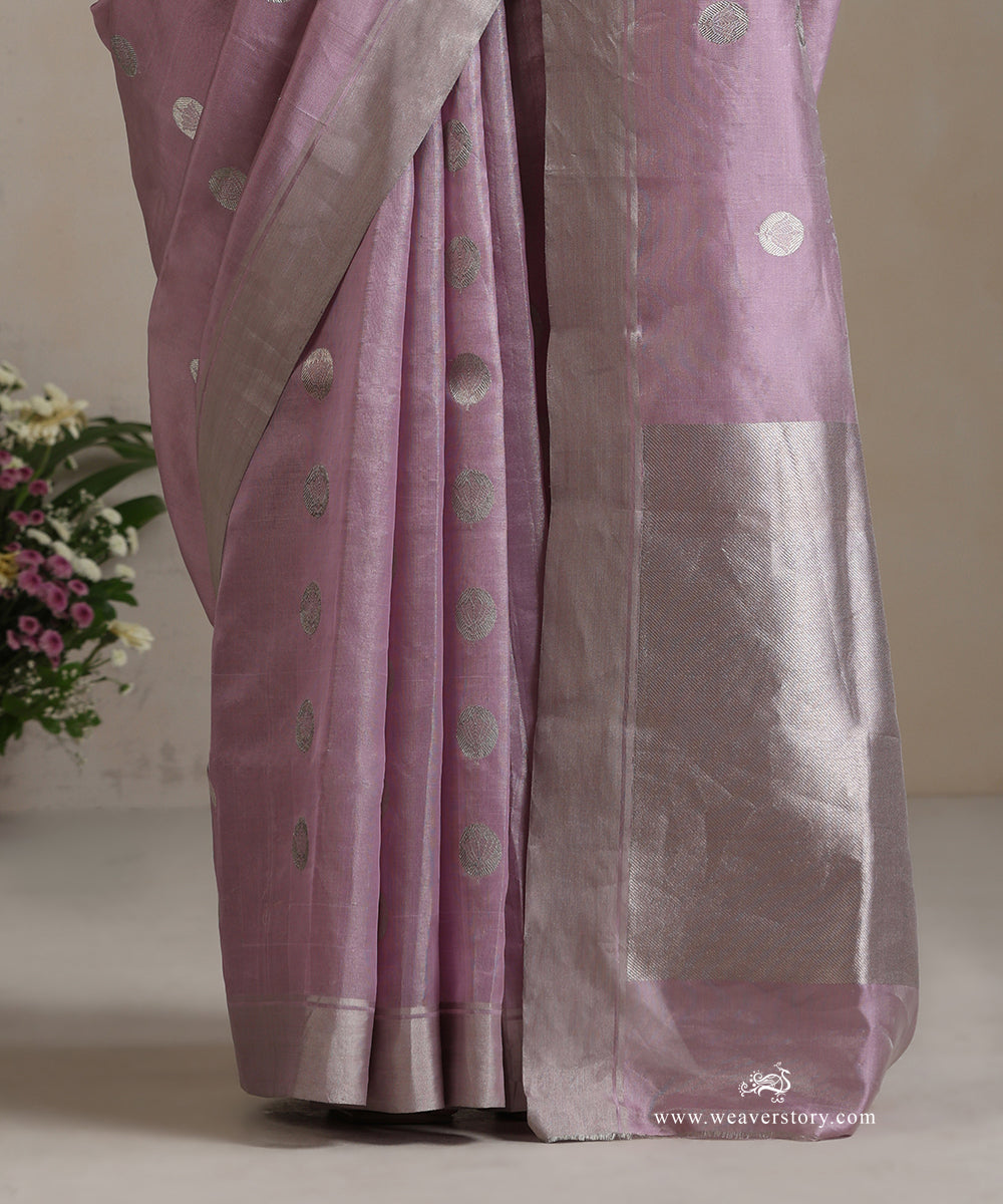 Mauve_Handloom_Pure_Tissue_Silk_Chanderi_Saree_With_Small_Silver_Lotus_WeaverStory_04