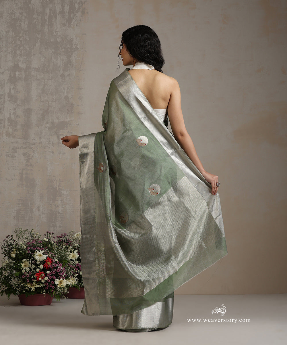 Handloom_Pista_Green_Pure_Tissue_Silk_Chanderi_Saree_With_Small_Bird_Motifs_And_Silver_Border_WeaverStory_03