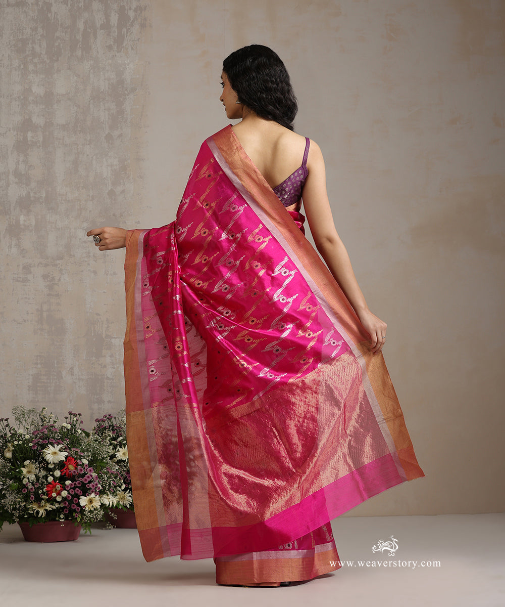 Handloom_Pink_Pure_Silk_Chanderi_Saree_With_Bhutta_Jaal_And_Green_Meena_WeaverStory_03