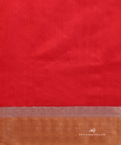 Handloom_Red_Pure_Silk_Chanderi_Saree_With_Bhutta_Jaal_And_Green_Meena_WeaverStory_05