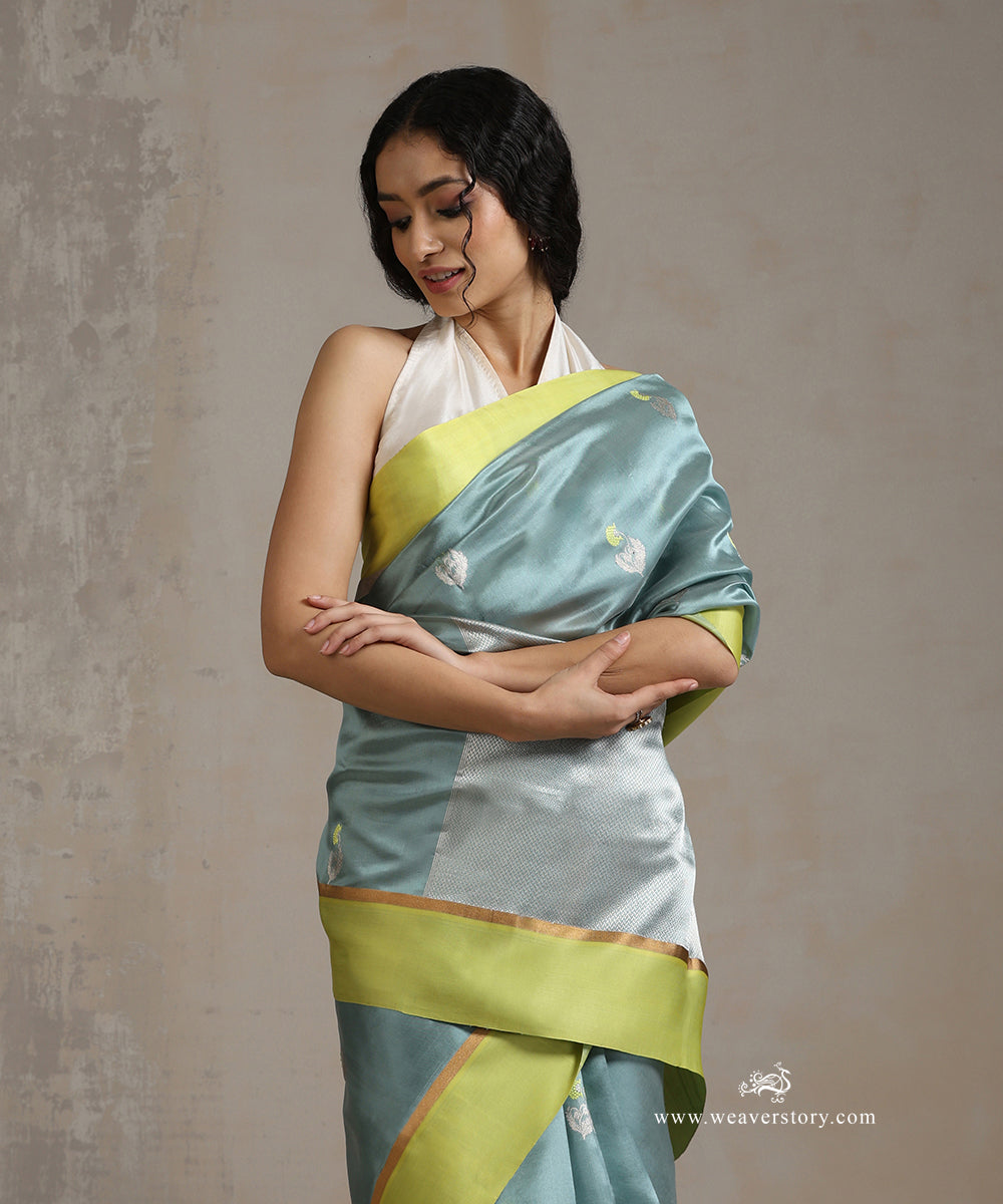 Handloom_Ice_Blue_Pure_Silk_Chanderi_Saree_With_Flower_Boota_And_Lemon_Mashroo_Border_WeaverStory_01