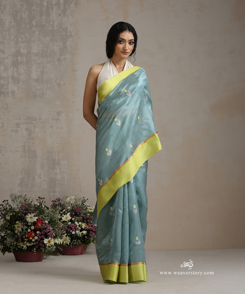 Handloom_Ice_Blue_Pure_Silk_Chanderi_Saree_With_Flower_Boota_And_Lemon_Mashroo_Border_WeaverStory_02