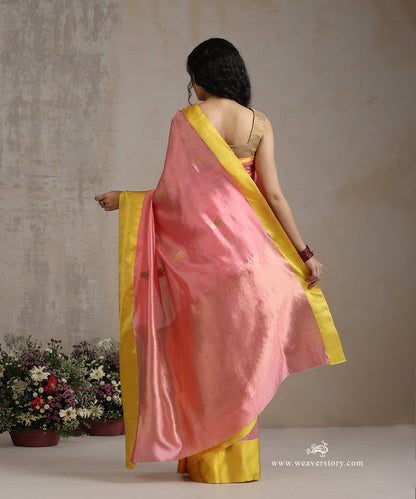 Handloom_Light_Pink_Pure_Silk_Chanderi_Saree_With_Flower_Boota_And_Yellow_Mashroo_Border_WeaverStory_03