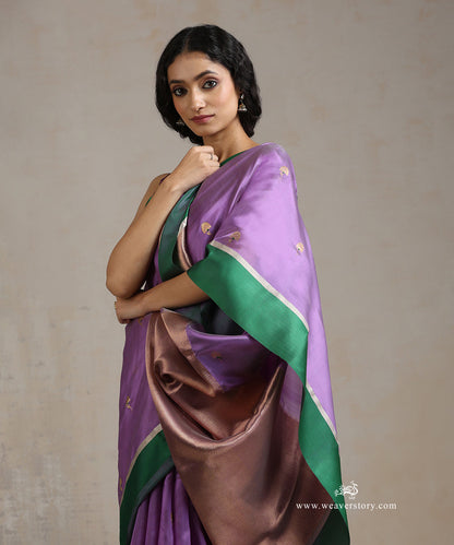 Lavender_Handloom_Pure_Silk_Chanderi_Saree_With_Small_Motif_And_Green_Mashroo_Border_WeaverStory_01