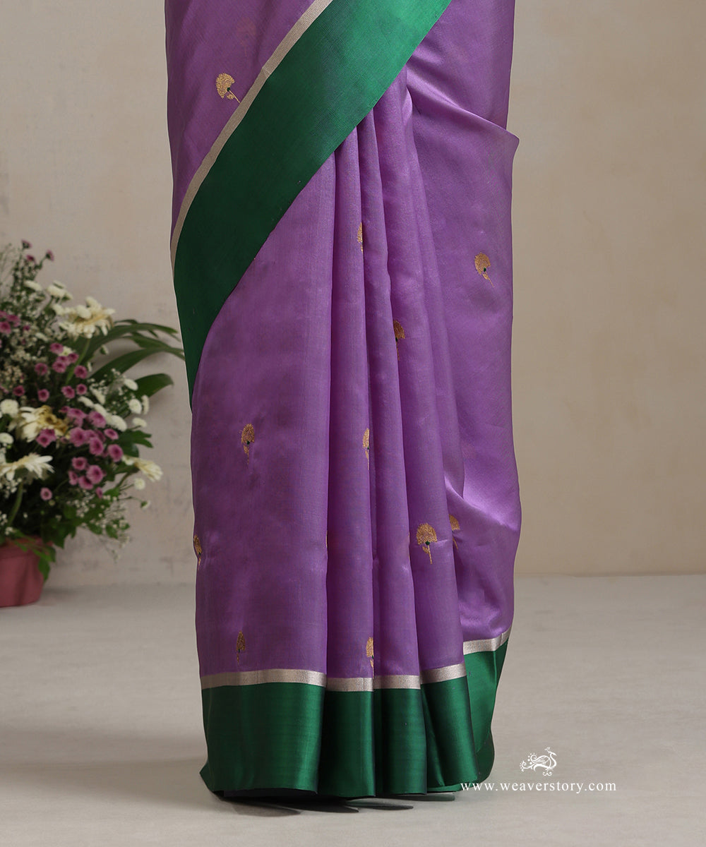 Lavender_Handloom_Pure_Silk_Chanderi_Saree_With_Small_Motif_And_Green_Mashroo_Border_WeaverStory_04