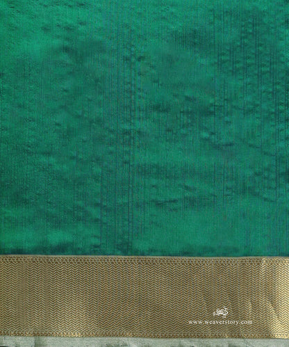 Handloom_Peacock_Green_Silk_Chanderi_Saree_With_Rangoli_Boota_And_Gold_Saffron_Border_WeaverStory_05