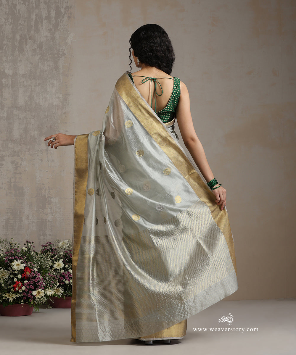 Gray_Handloom_Pure_Silk_Chanderi_Saree_With_Rangoli_Boota_And_Gold_Saffron_Border_WeaverStory_03