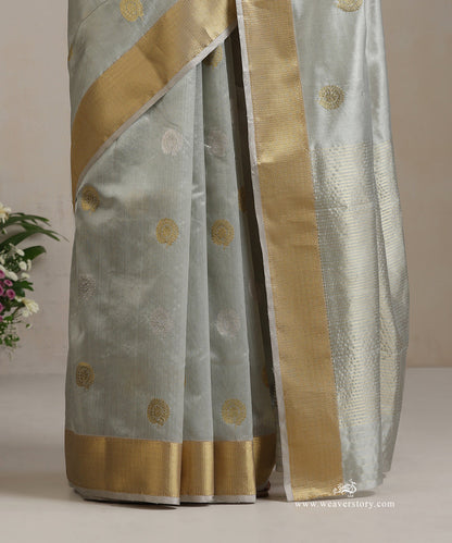 Gray_Handloom_Pure_Silk_Chanderi_Saree_With_Rangoli_Boota_And_Gold_Saffron_Border_WeaverStory_04