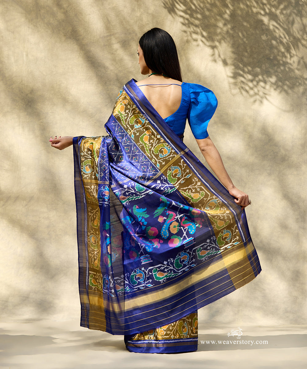 Handloom_Blue_Pure_Mulberry_Silk_Ikat_Patola_Saree_With_Peacock_Motif_And_Tissue_Pallu_WeaverStory_03