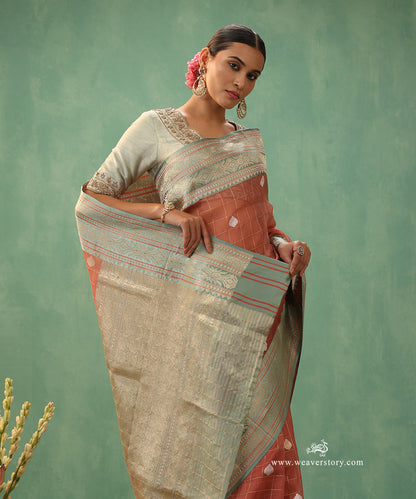 Handloom_Old_Rose_Kora_Silk_Checks_Saree_With_Ice_Blue_Satin_Meenakari_Border_WeaverStory_01