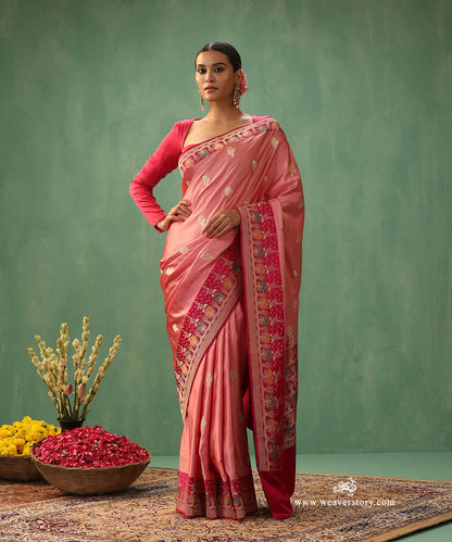 Handloom_Baby_Pink_Satin_Silk_Kadhwa_Banarasi_Saree_With_Dark_Pink_Meenakari_Border_WeaverStory_02