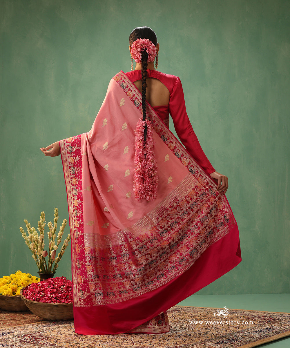 Handloom_Baby_Pink_Satin_Silk_Kadhwa_Banarasi_Saree_With_Dark_Pink_Meenakari_Border_WeaverStory_03