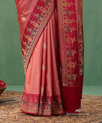 Handloom_Baby_Pink_Satin_Silk_Kadhwa_Banarasi_Saree_With_Dark_Pink_Meenakari_Border_WeaverStory_04